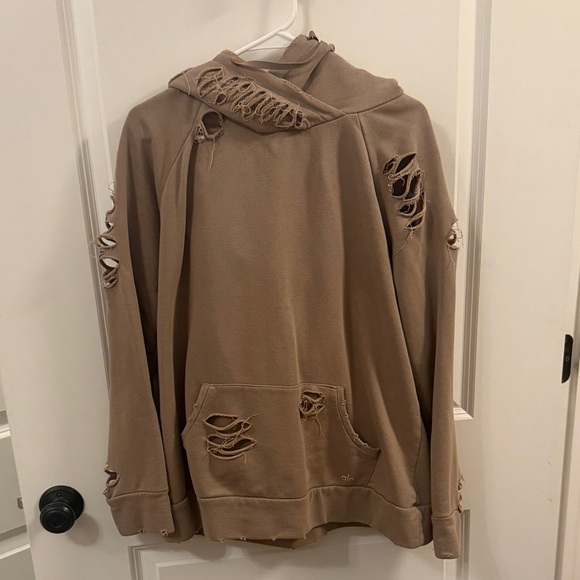 Alo Yoga Distressed Tan Hoodie - Picture 1 of 3